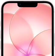 iPhone 17e, vista parcial de la parte frontal con Ceramic Shield 2, color rosa p&aacute;lido, el fondo de pantalla muestra la imagen de una flor rosa
